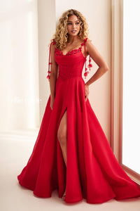 Ellie Wilde EW37111 Off-Shoulder A-Line Gown with Floral Embellishments