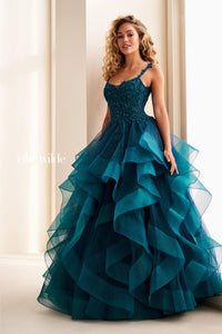 Ellie Wilde EW37128 Teal Ballgown with Sweetheart Neckline