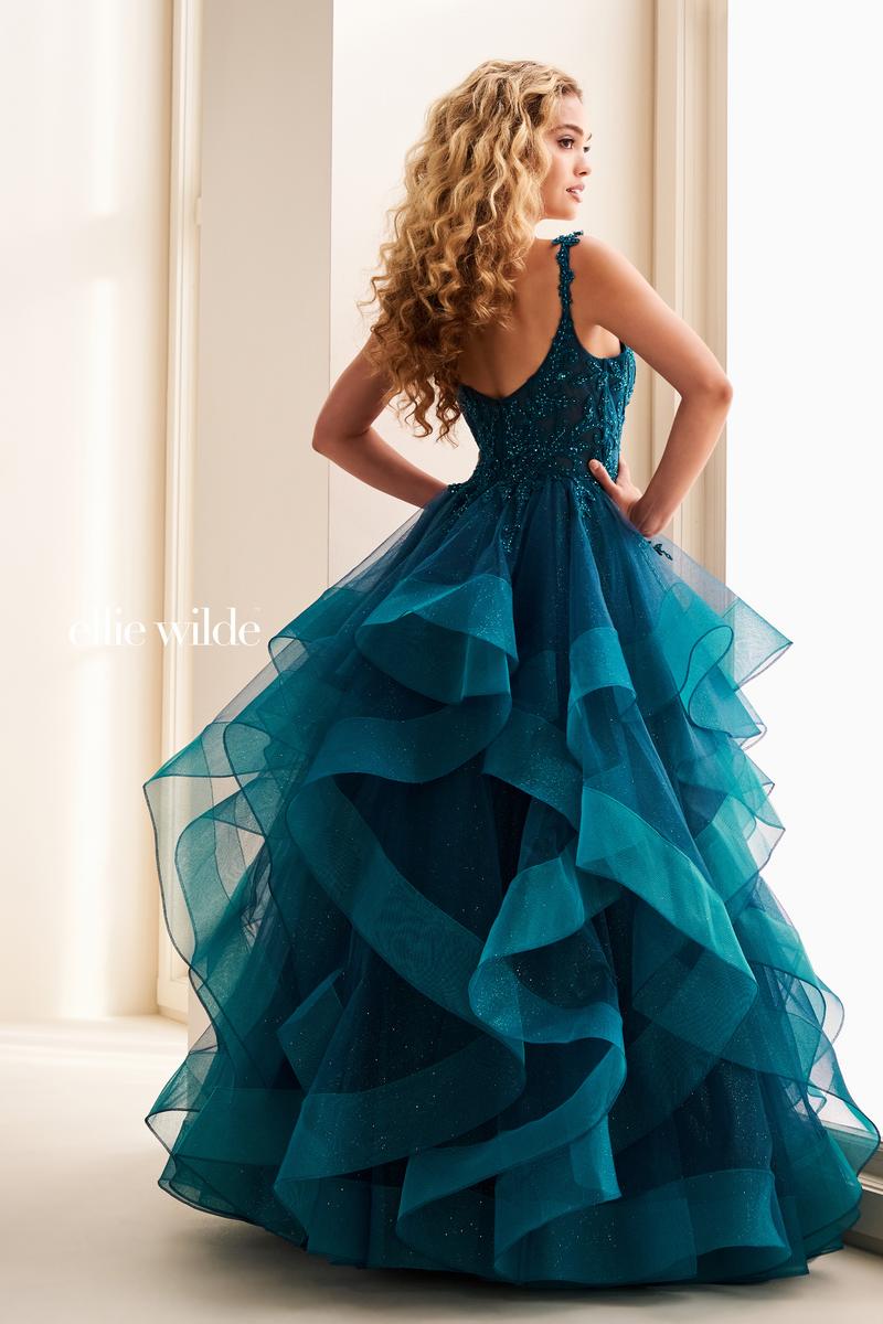 Ellie Wilde EW37128 Teal Ballgown with Sweetheart Neckline