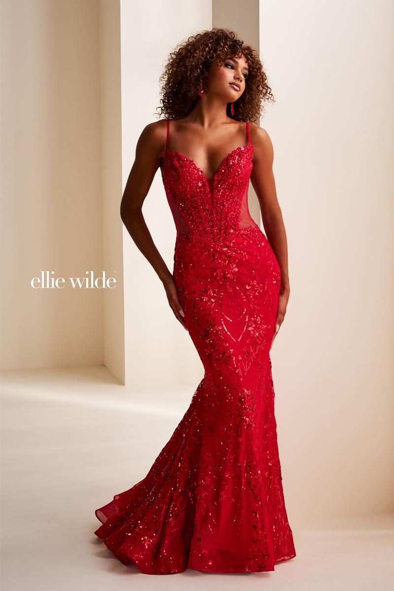 Ellie Wilde EW37204 Dress - Plunging Neckline Fit and Flare