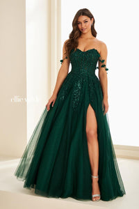 Ellie Wilde EW37208 Off-Shoulder A-Line Dress with Slit