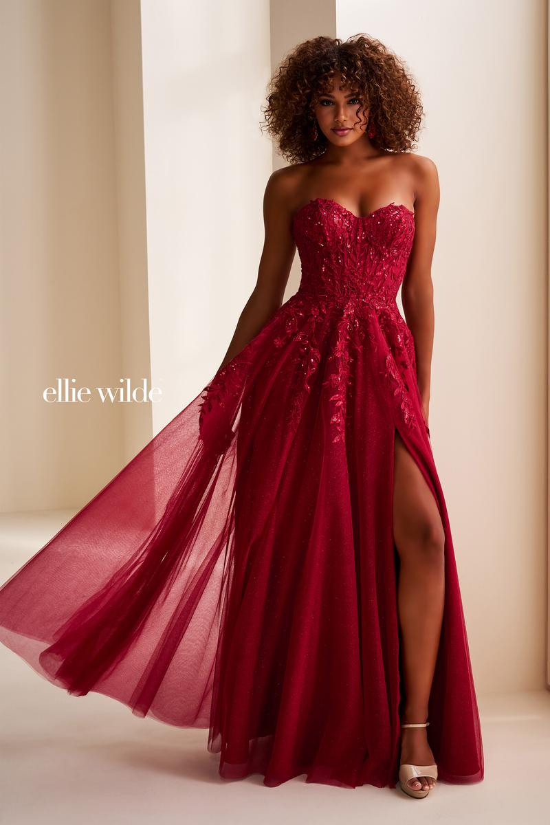 Ellie Wilde EW37208 Off-Shoulder A-Line Dress with Slit