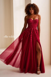 Ellie Wilde EW37208 Off-Shoulder A-Line Dress with Slit