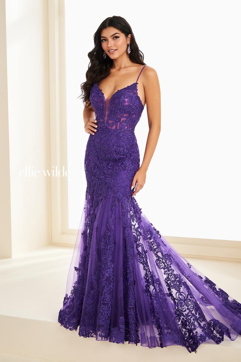 Ellie Wilde EW37209 Dress - Plunging Neckline, Fit and Flare Silhouette