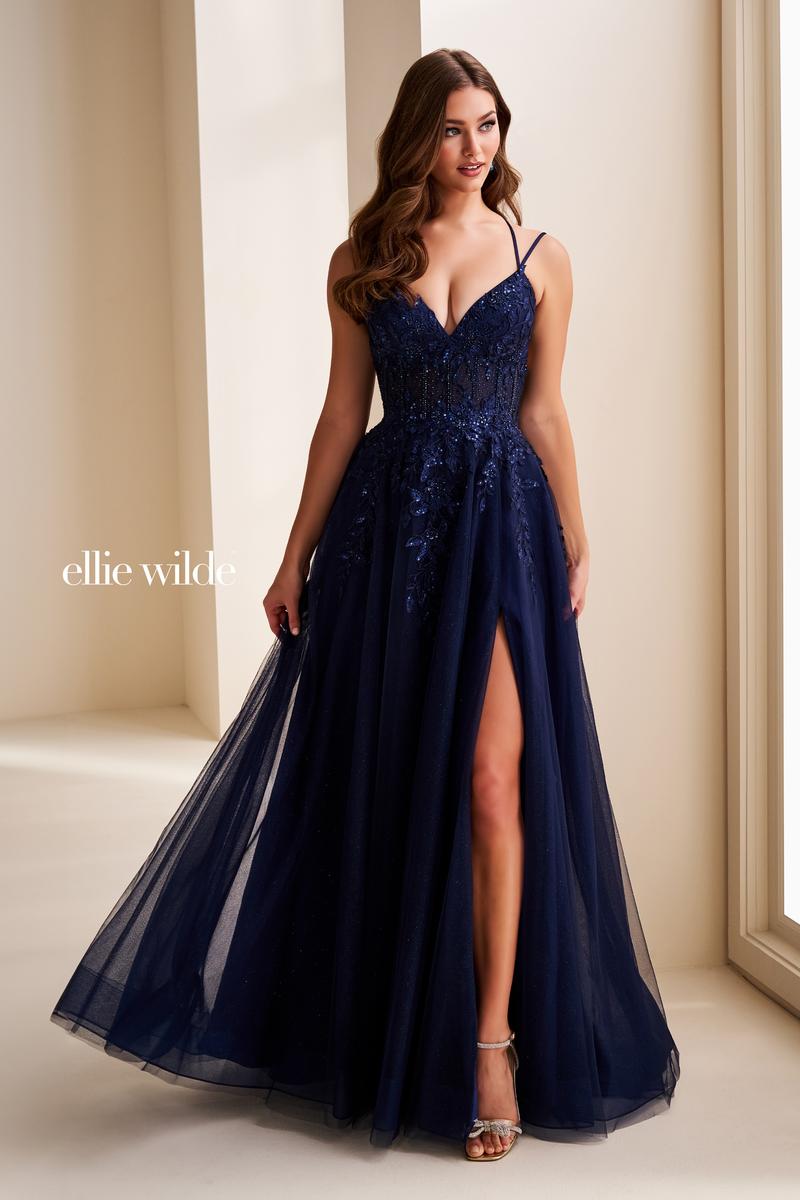 Ellie Wilde EW37212 Dress - Plunging Neckline, A-Line Silhouette