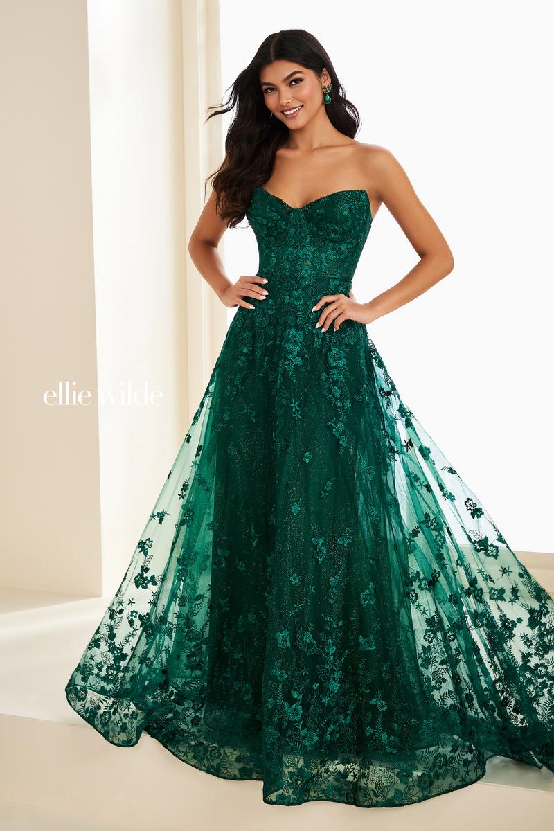 Ellie Wilde EW37225 Strapless A-Line Floral Gown