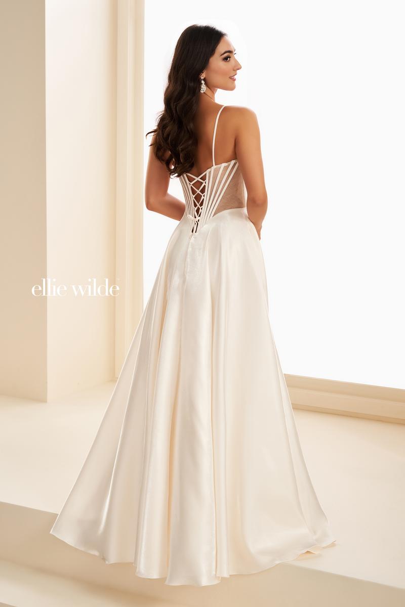 Ellie Wilde EW37226 Spaghetti Strap A-Line Gown with Slit