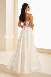 Ellie Wilde EW37226 Spaghetti Strap A-Line Gown with Slit