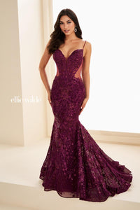 Ellie Wilde EW37227 Sequin Fit and Flare Gown with Spaghetti Straps