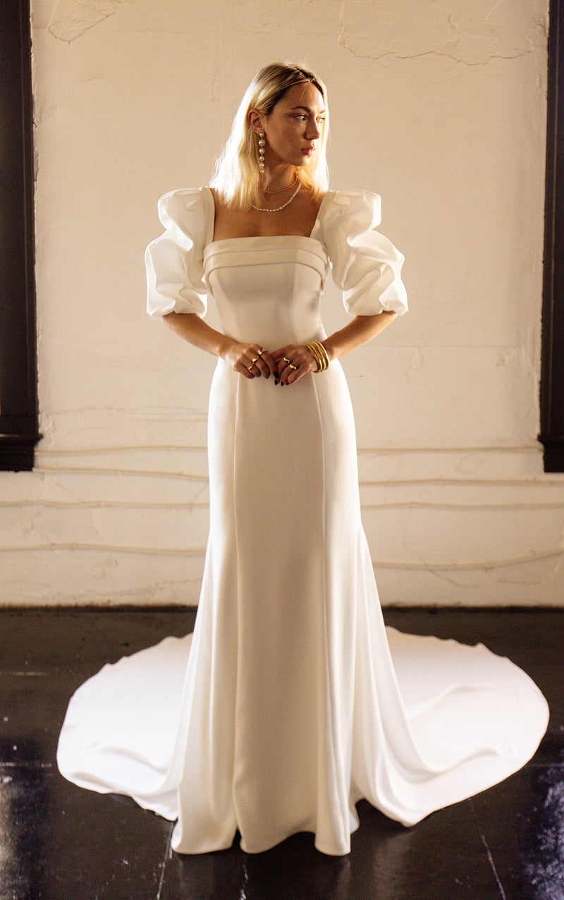 33387 - Chic Fit and Flare Wedding Dress for a Glamorous Look