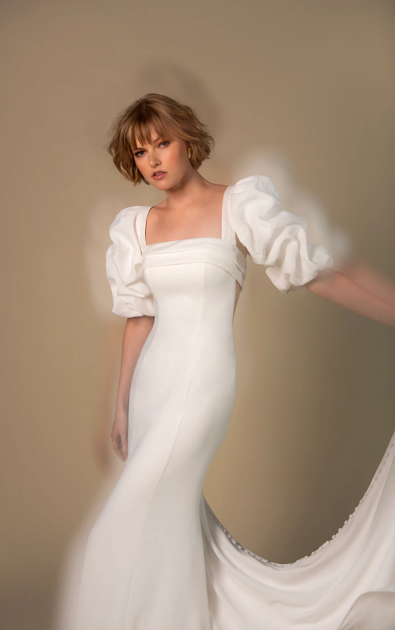 33387 - Chic Fit and Flare Wedding Dress for a Glamorous Look