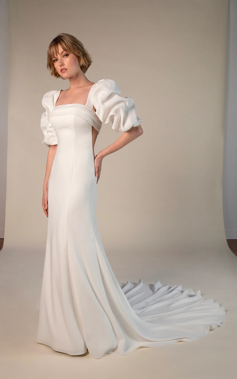 33387 - Chic Fit and Flare Wedding Dress for a Glamorous Look