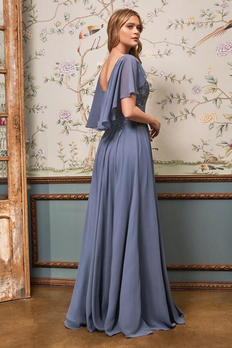 Ladivine Dress HT101 - Plunge Neckline, Long Floral Fit and Flare Gown