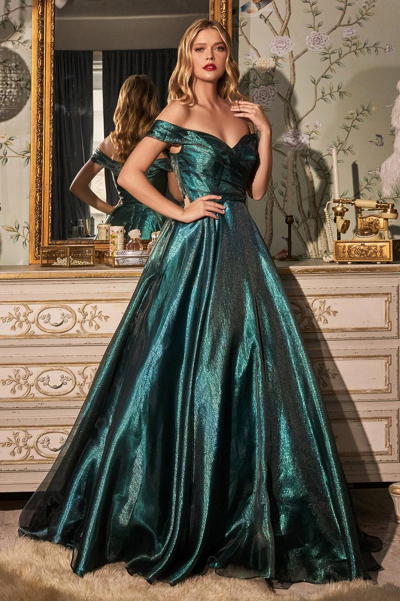 Ladivine Dress J822 - Plunge Neckline, Long Fit and Flare Gown