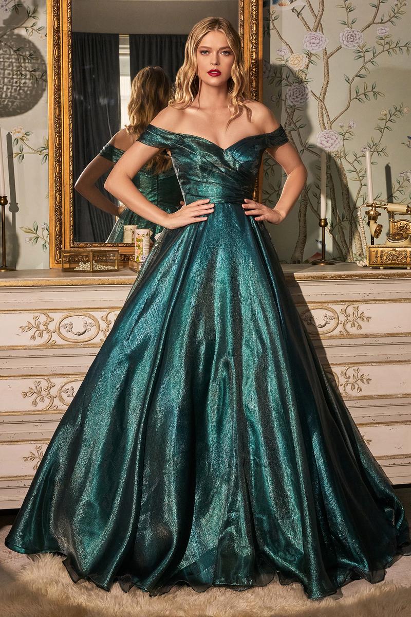 Ladivine Dress J822 - Plunge Neckline, Long Fit and Flare Gown