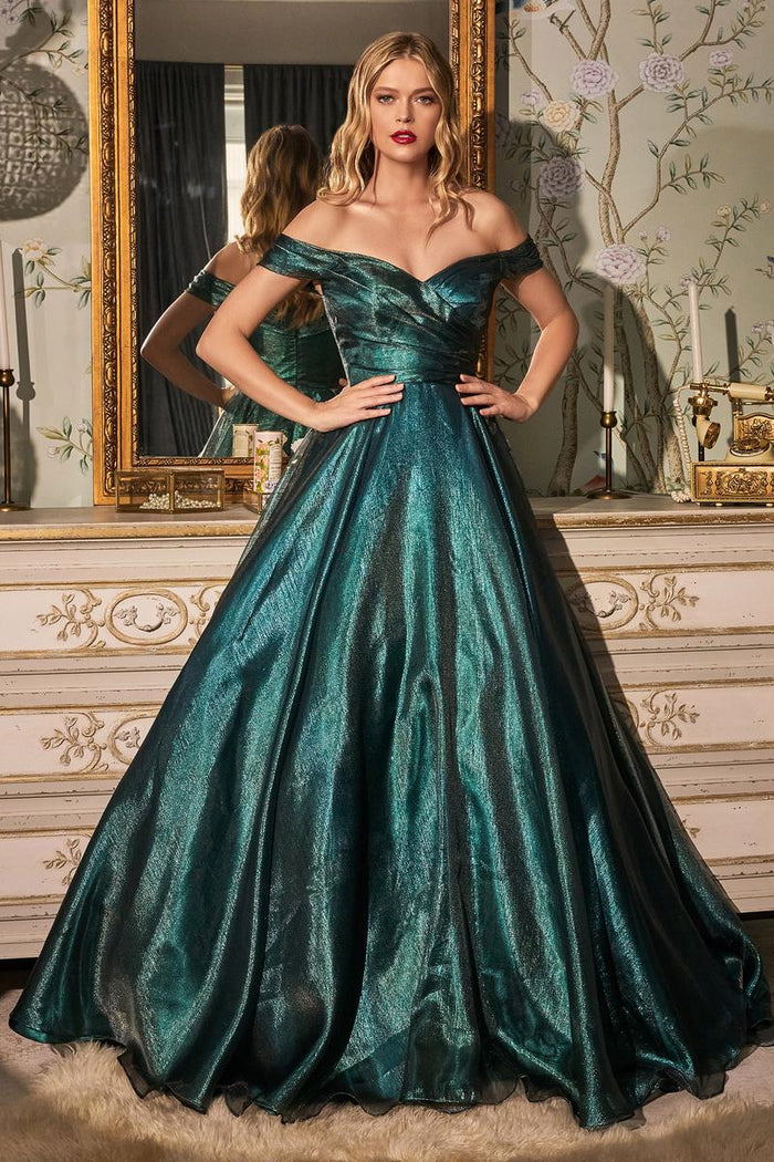 Ladivine Dress J822 - Plunge Neckline, Long Fit and Flare Gown