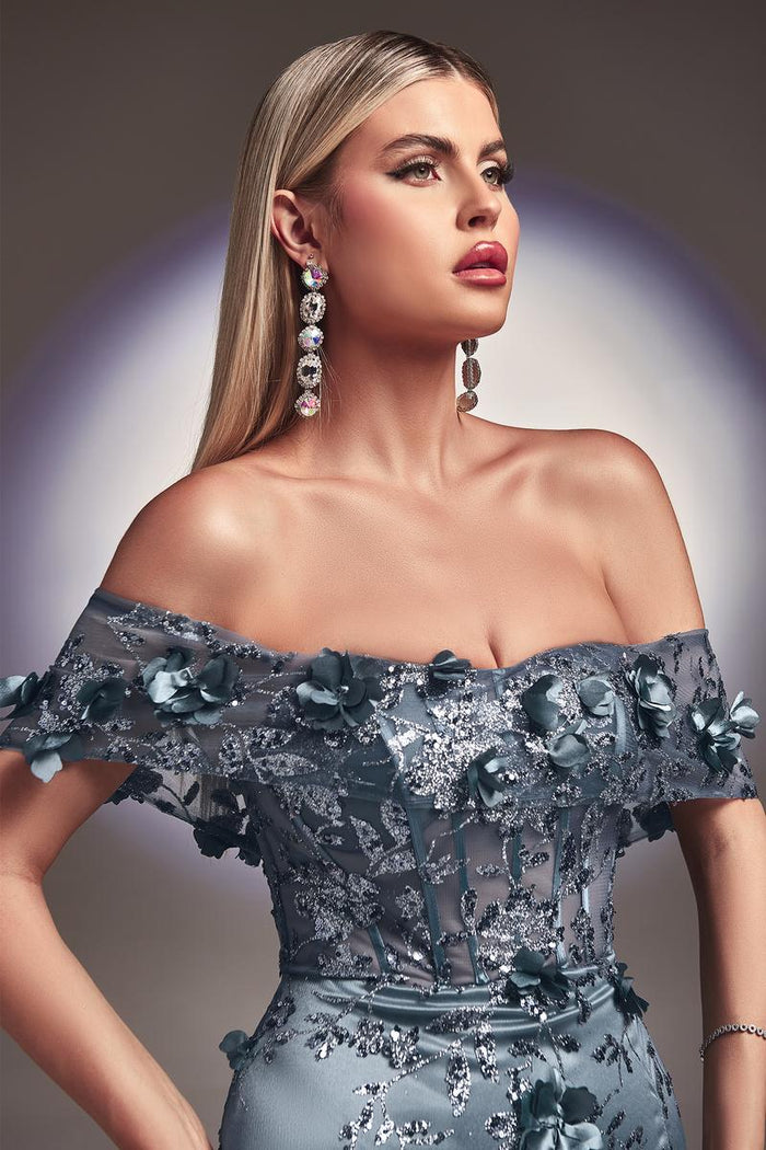 Ladivine Dress J832 - Plunging Neckline, Long Fit and Flare Silhouette