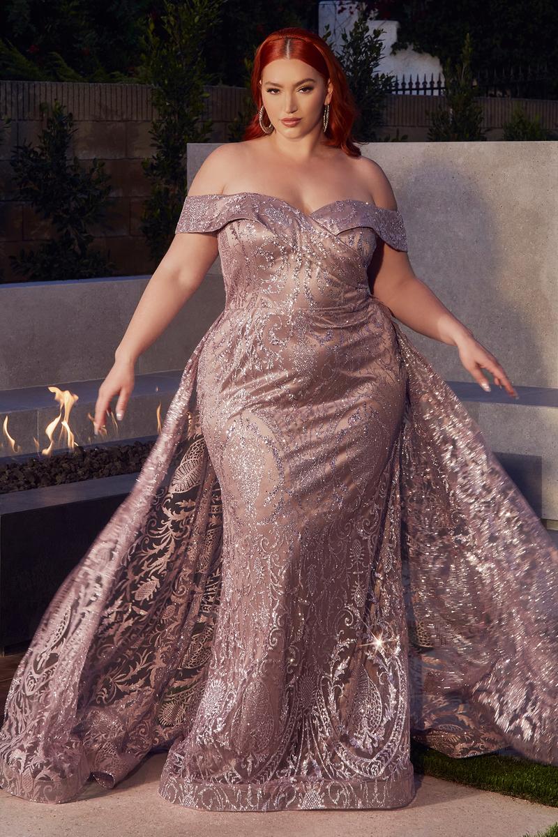 Ladivine Dress J836 - Plunge Neckline, Long Floral Fit and Flare