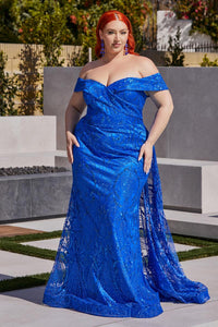 Ladivine Dress J836 - Plunge Neckline, Long Floral Fit and Flare