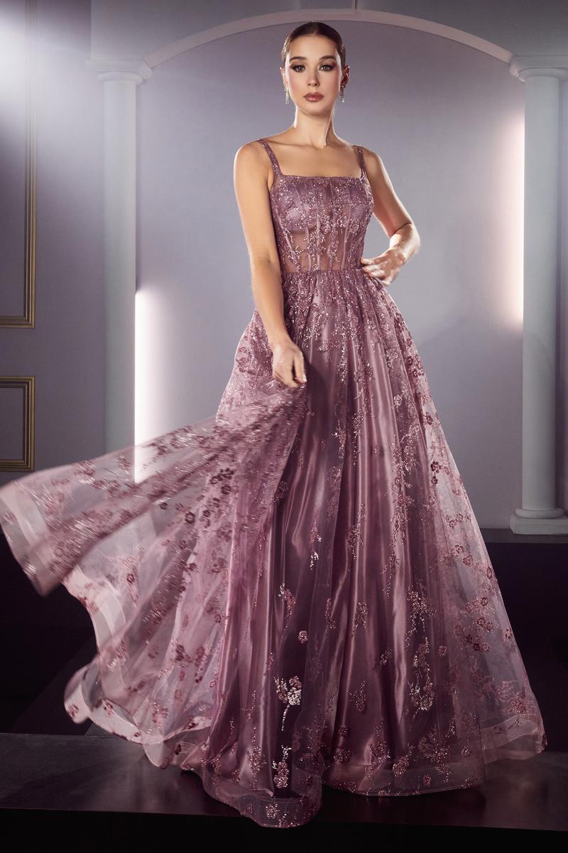 Ladivine Dress J840 - Plunging Neckline, Long Fit and Flare Silhouette