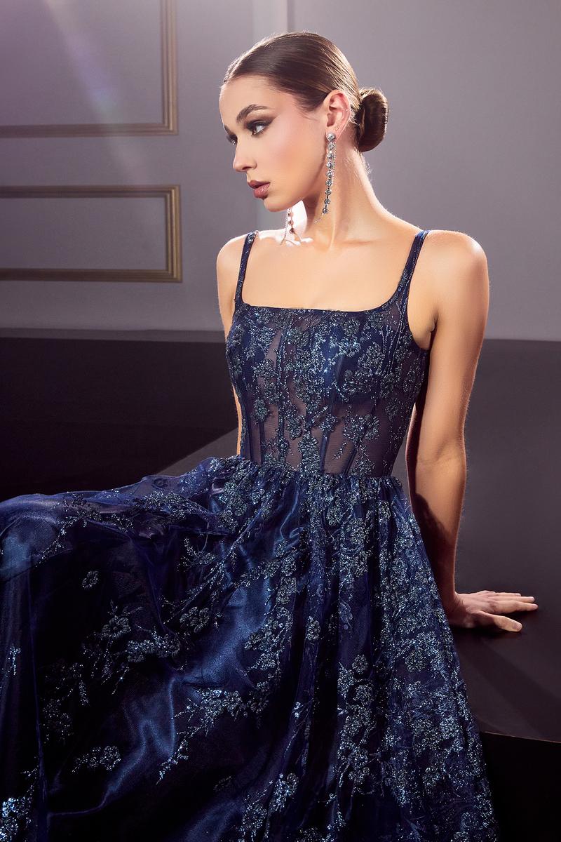 Ladivine Dress J840 - Plunging Neckline, Long Fit and Flare Silhouette