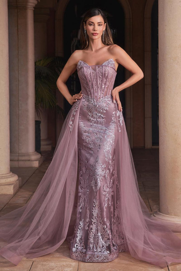 Ladivine Dress J858 - Plunging Neckline, Long Fit and Flare Silhouette