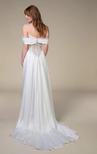 34785-Off-The-Shoulder Lace and Satin Chiffon A-Line Wedding Gown