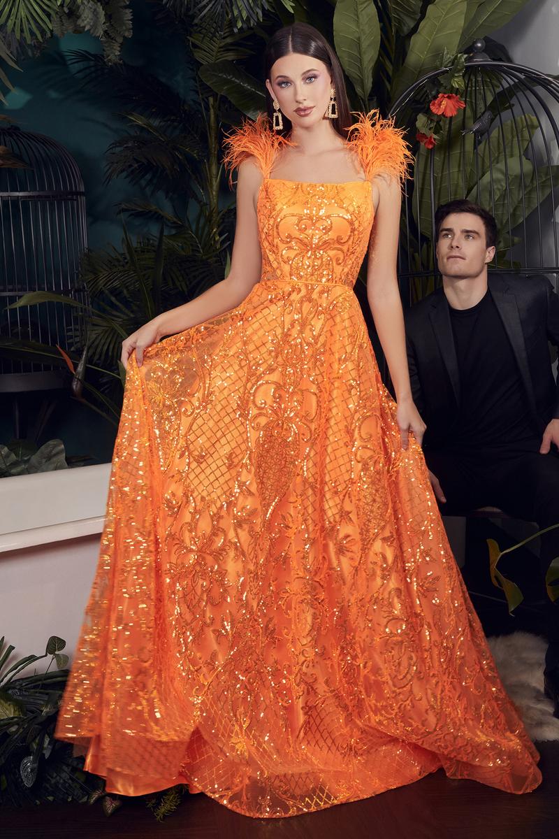 Ladivine Dress KV1076 - Square Neckline, Long A-Line Silhouette