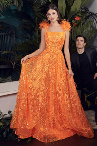 Ladivine Dress KV1076 - Square Neckline, Long A-Line Silhouette