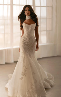 33623 - Cat-Eye Beaded Trumpet Wedding Dress with Faux Two-Piece Design
