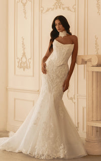 33623 - Cat-Eye Beaded Trumpet Wedding Dress with Faux Two-Piece Design