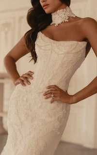 33623 - Cat-Eye Beaded Trumpet Wedding Dress with Faux Two-Piece Design