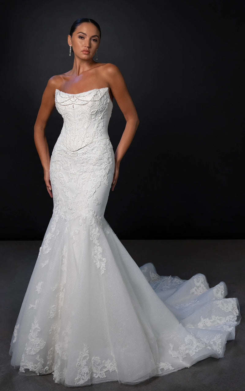 33623 - Cat-Eye Beaded Trumpet Wedding Dress with Faux Two-Piece Design