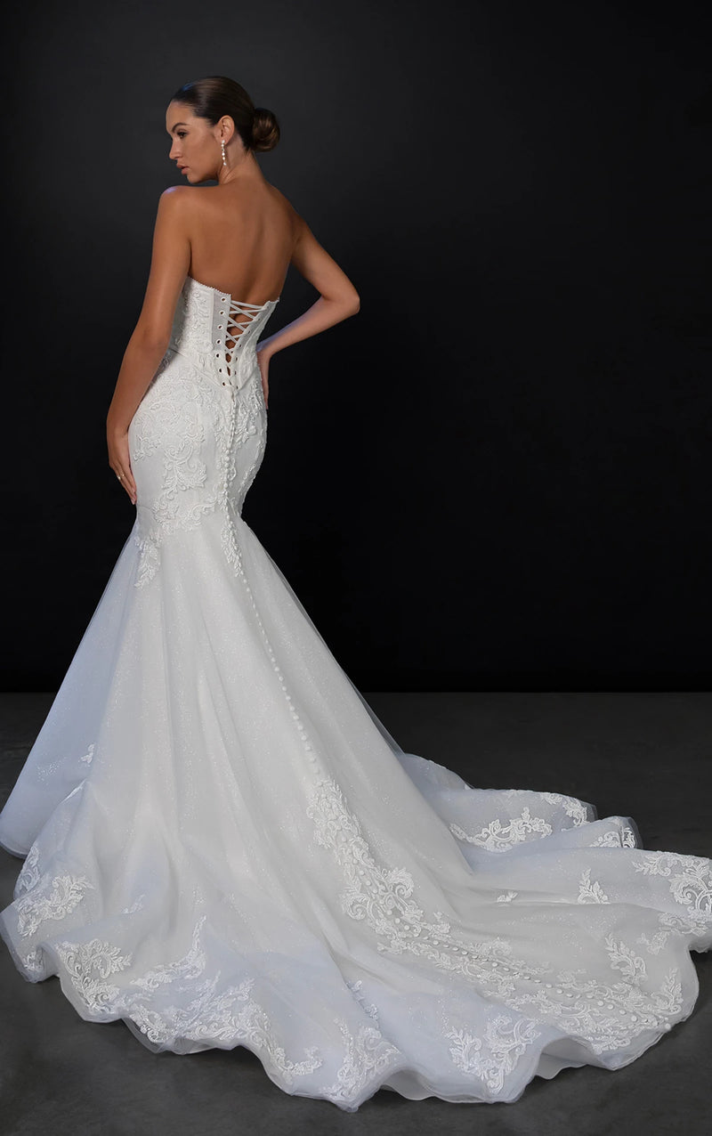33623 - Cat-Eye Beaded Trumpet Wedding Dress with Faux Two-Piece Design