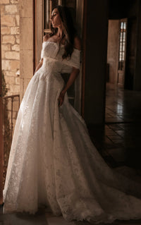 34811-Off-the-Shoulder Lace A-Line Wedding Gown
