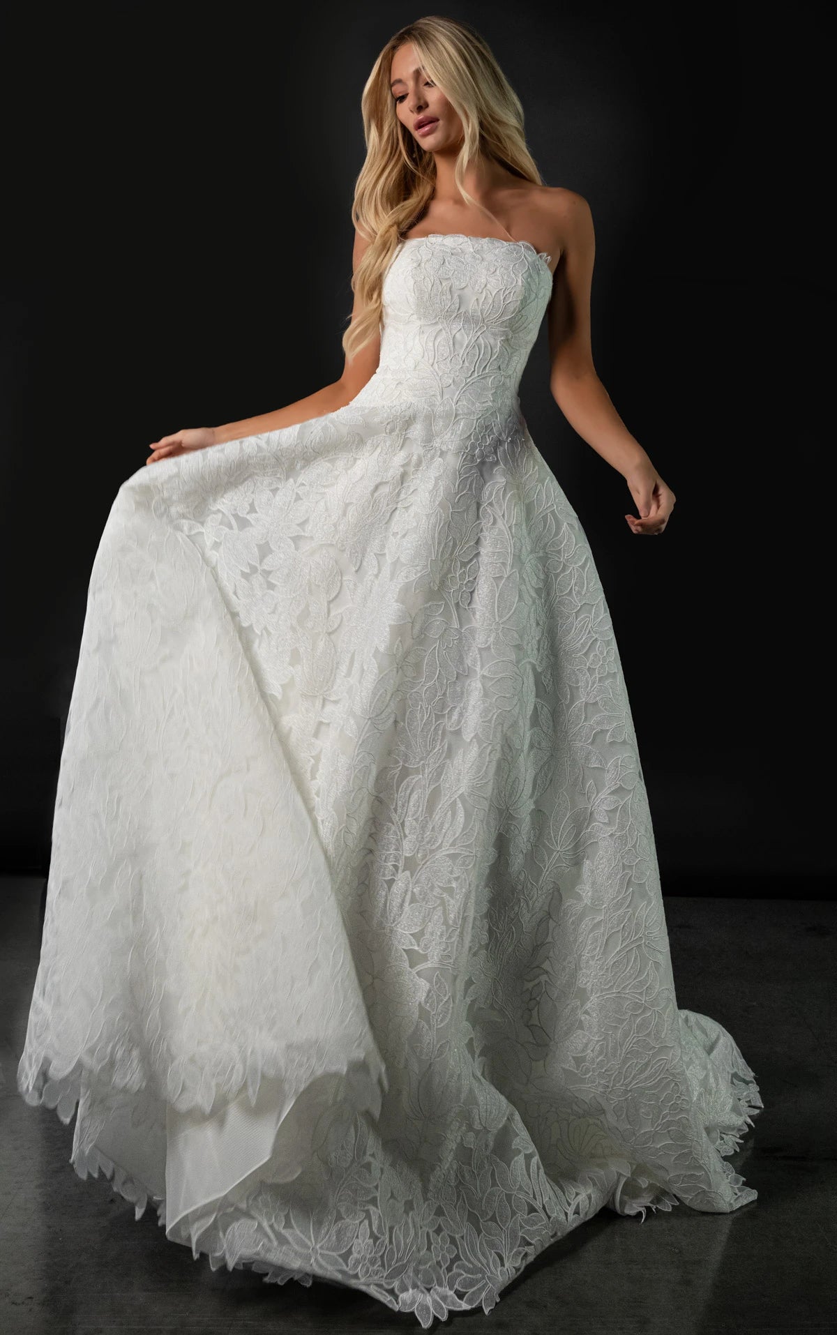34811-Off-the-Shoulder Lace A-Line Wedding Gown