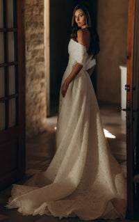 34811-Off-the-Shoulder Lace A-Line Wedding Gown