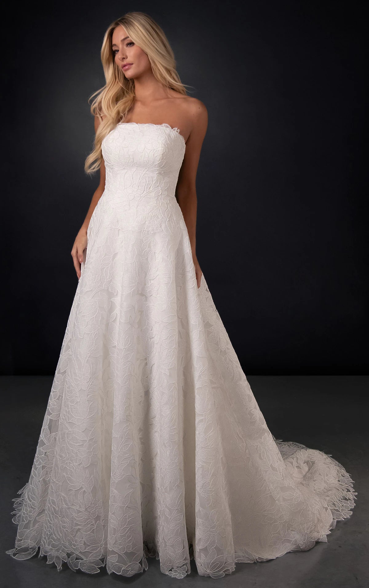 34811-Off-the-Shoulder Lace A-Line Wedding Gown