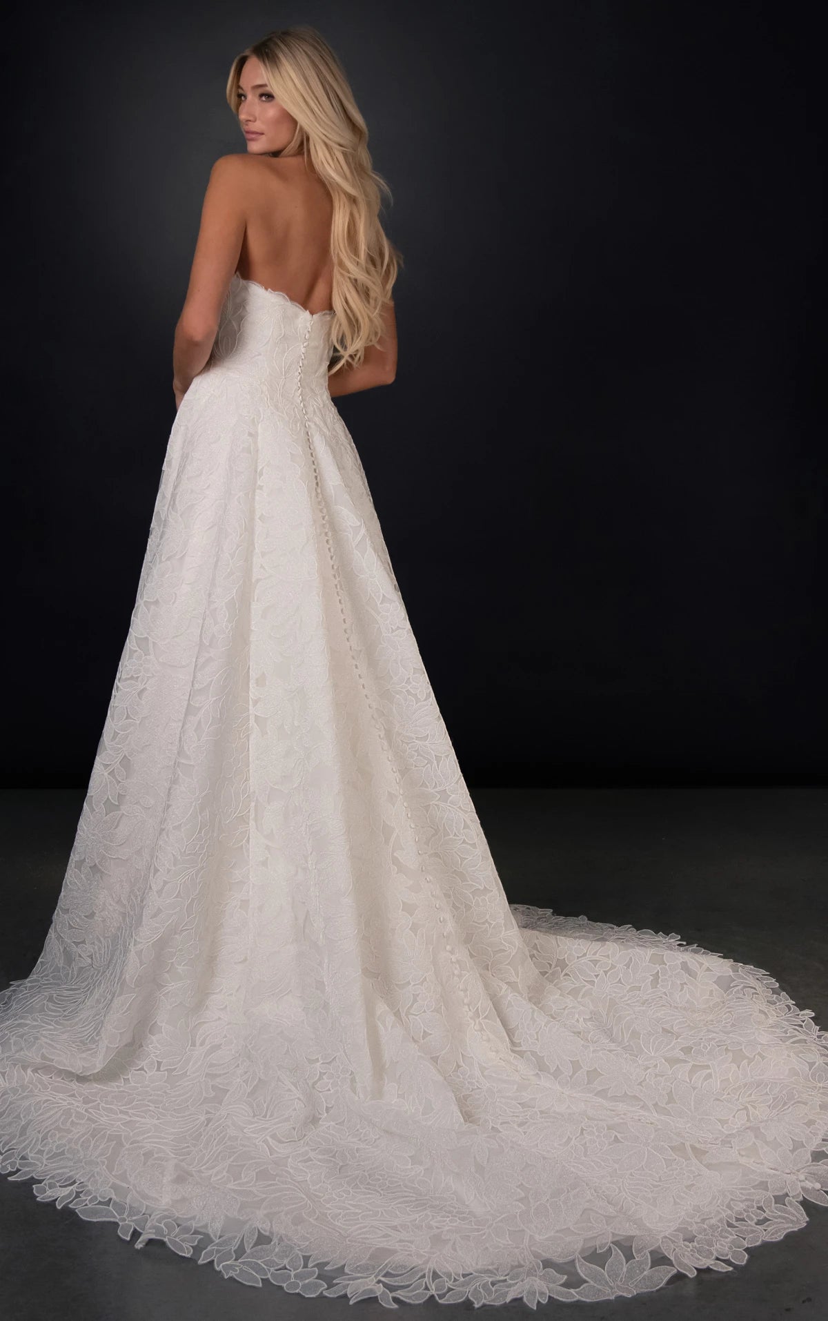 34811-Off-the-Shoulder Lace A-Line Wedding Gown