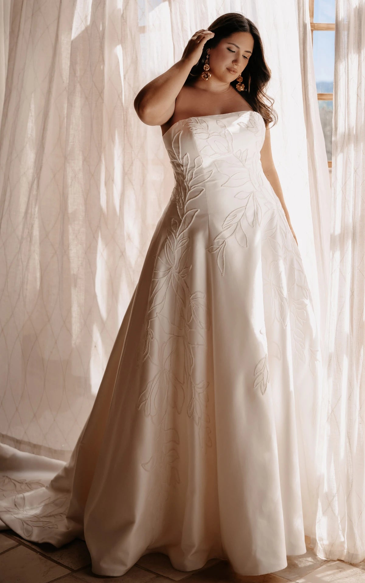 34808-Plus Size Brushed Mikado A-Line Wedding Gown