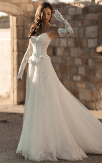 34809-Peplum Lace and Tulle A-Line Wedding Gown