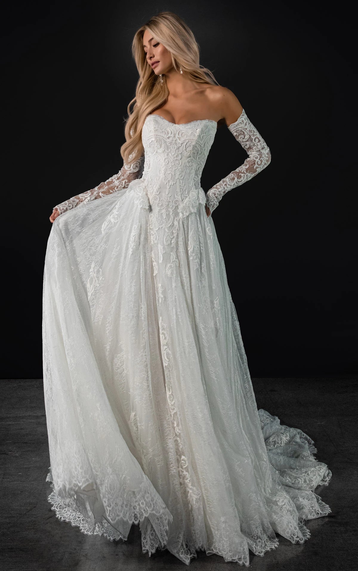 34809-Peplum Lace and Tulle A-Line Wedding Gown