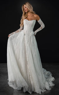 34809-Peplum Lace and Tulle A-Line Wedding Gown