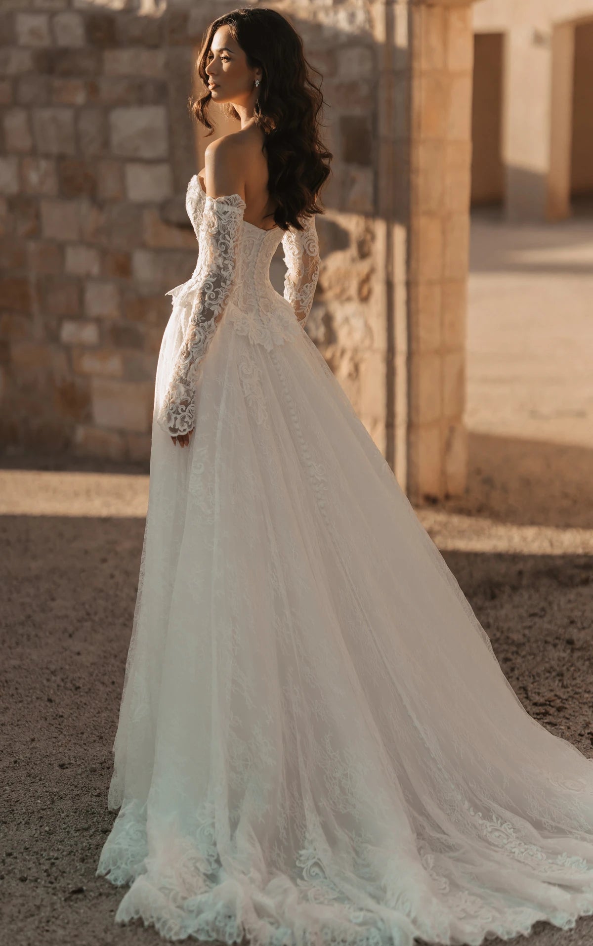 34809-Peplum Lace and Tulle A-Line Wedding Gown