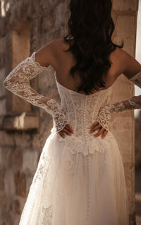 34809-Peplum Lace and Tulle A-Line Wedding Gown