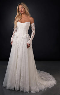 34809-Peplum Lace and Tulle A-Line Wedding Gown
