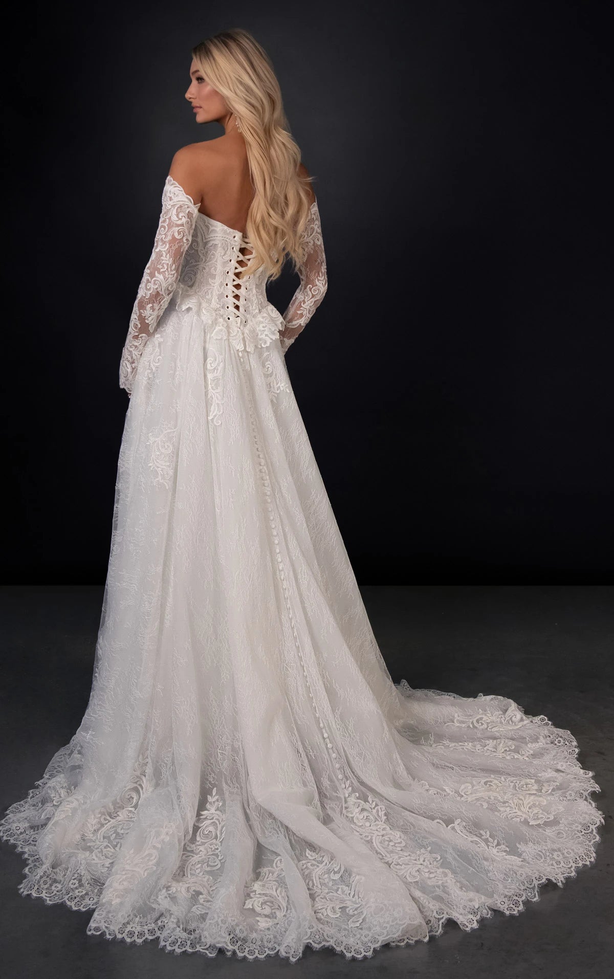 34809-Peplum Lace and Tulle A-Line Wedding Gown