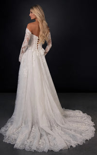 34809-Peplum Lace and Tulle A-Line Wedding Gown
