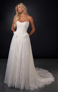 34809-Peplum Lace and Tulle A-Line Wedding Gown