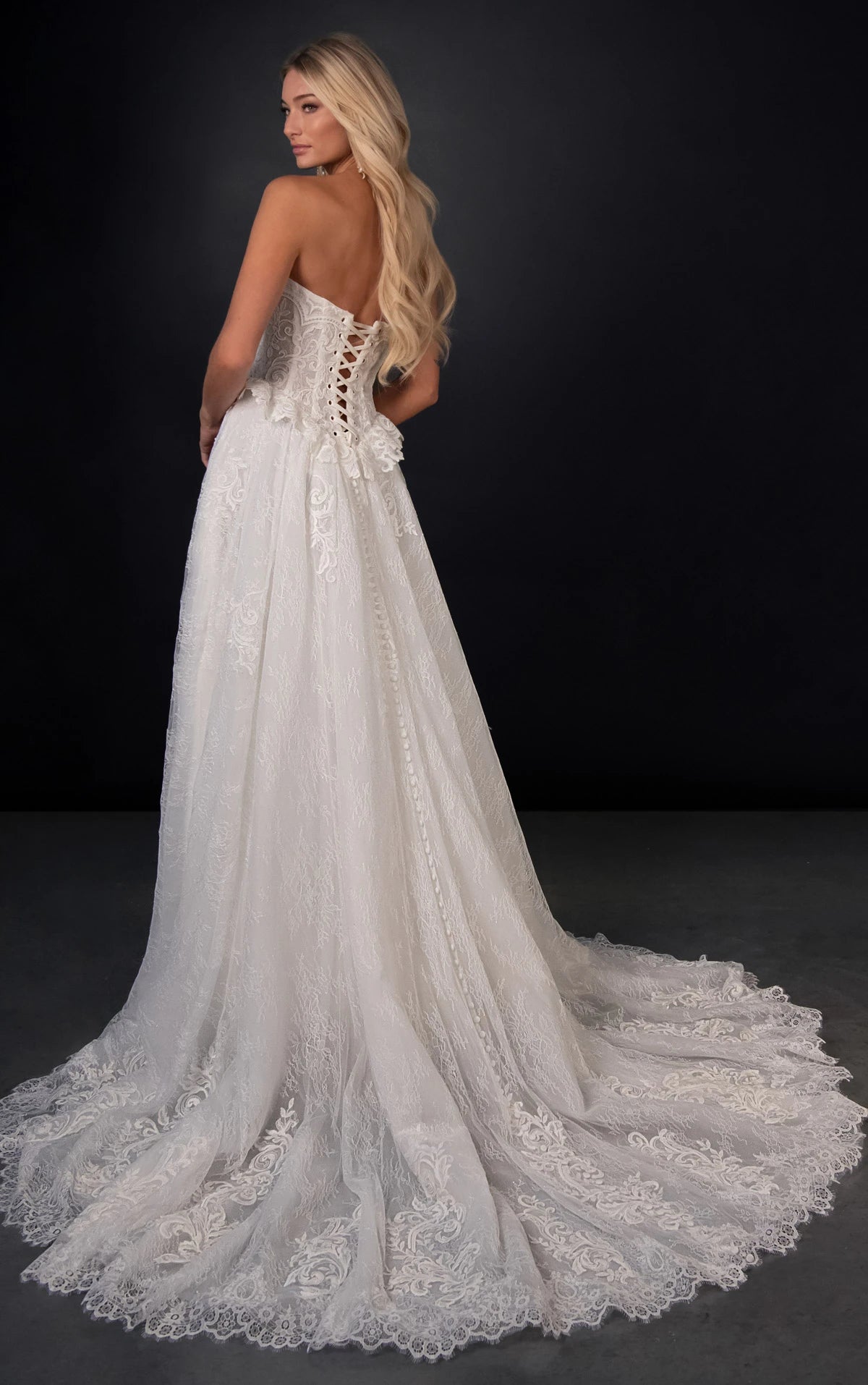 34809-Peplum Lace and Tulle A-Line Wedding Gown